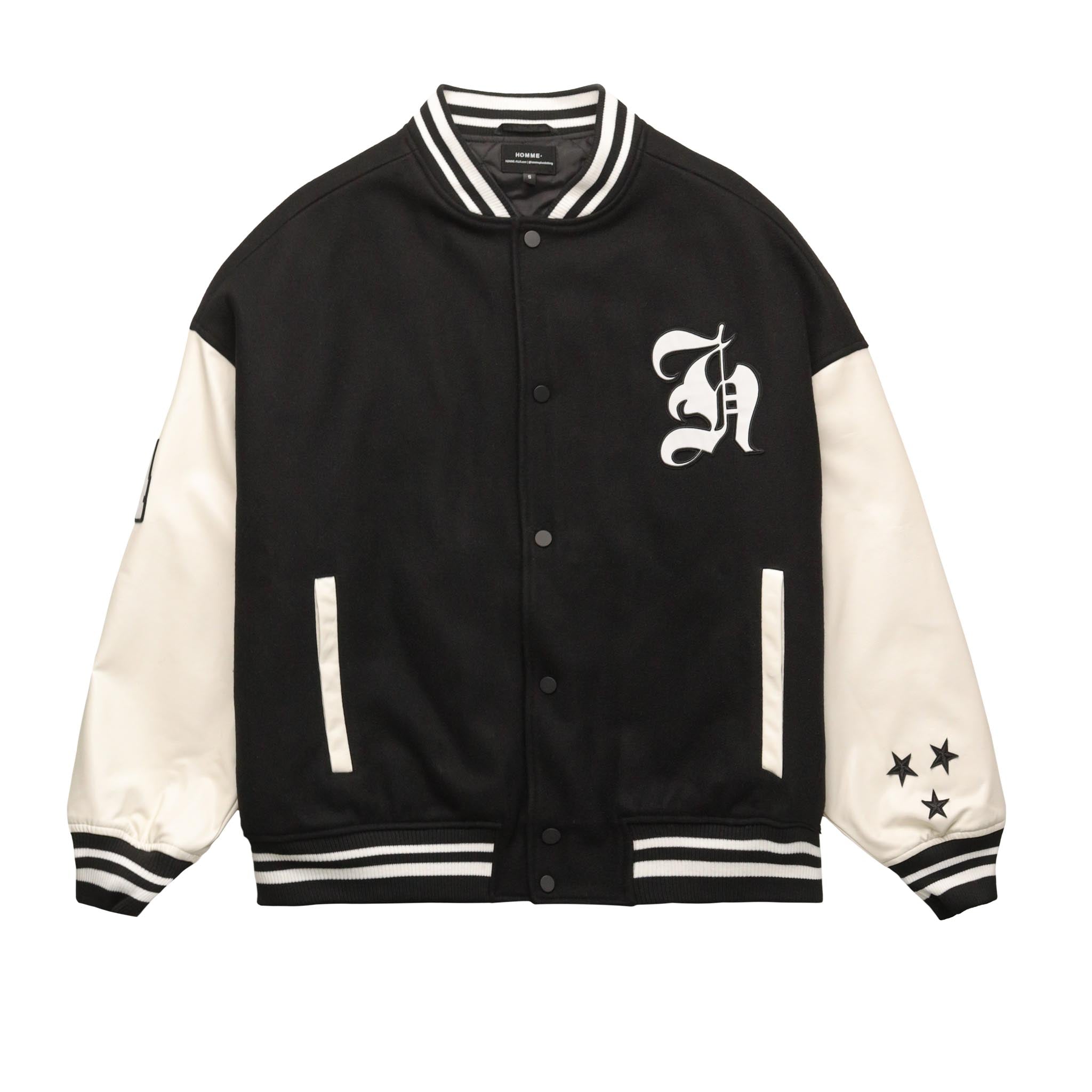 HOMME+ Wool Varsity Jacket Black/White