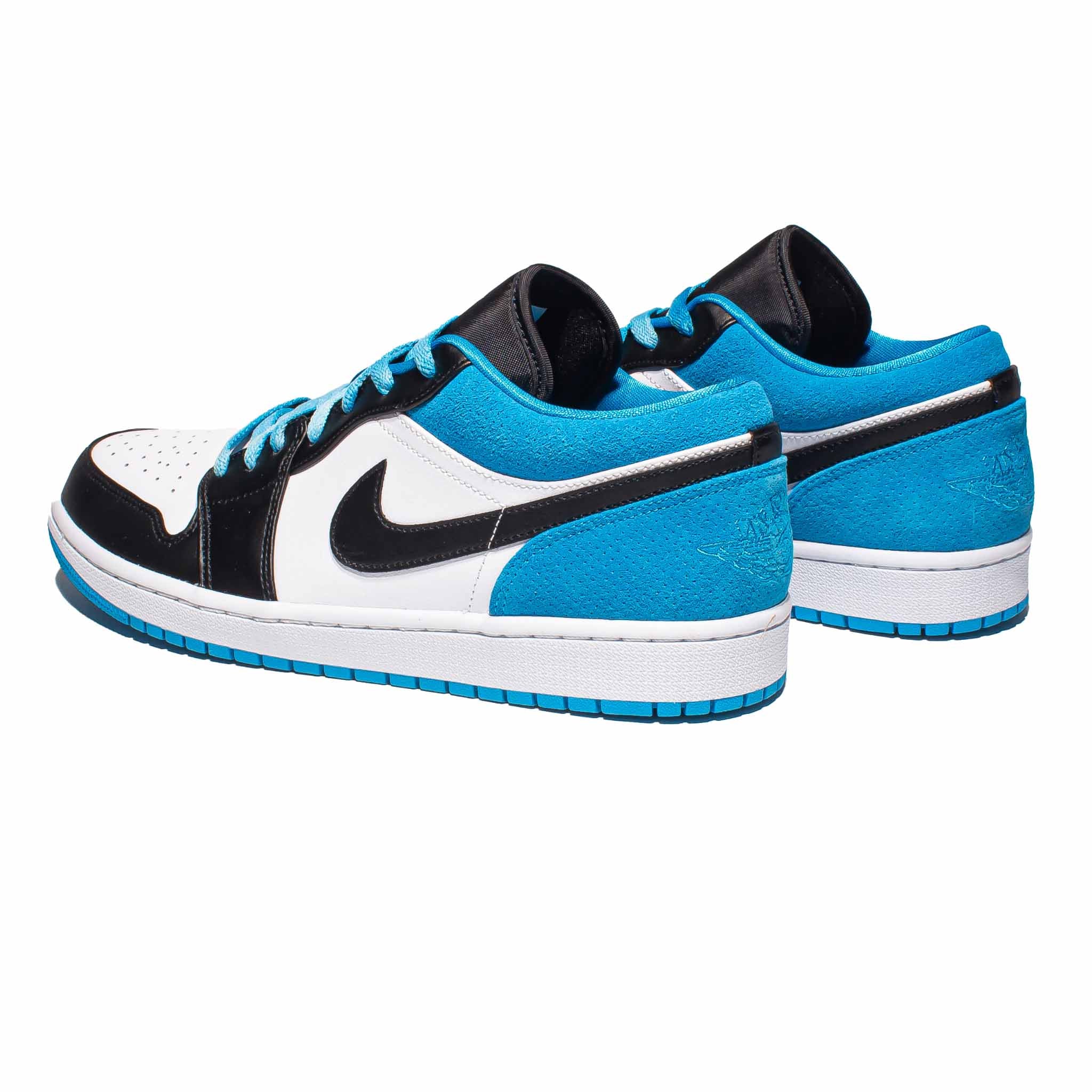 White Jordan Low Laser Blue And Black Air Jordan Low SE 'Laser