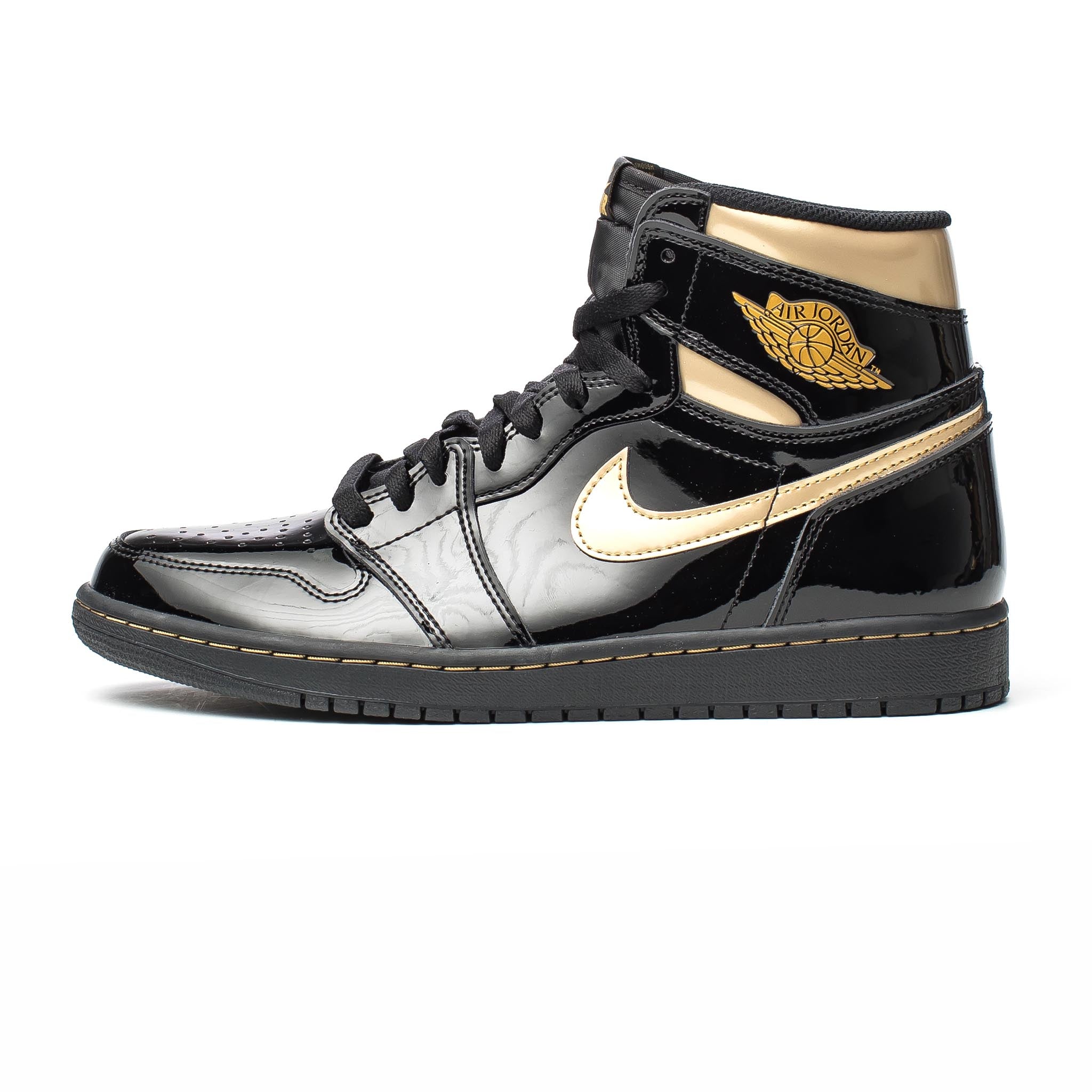 Air Jordan Retro High OG Patent 'Black/Metallic Gold' SNEAKERBOX