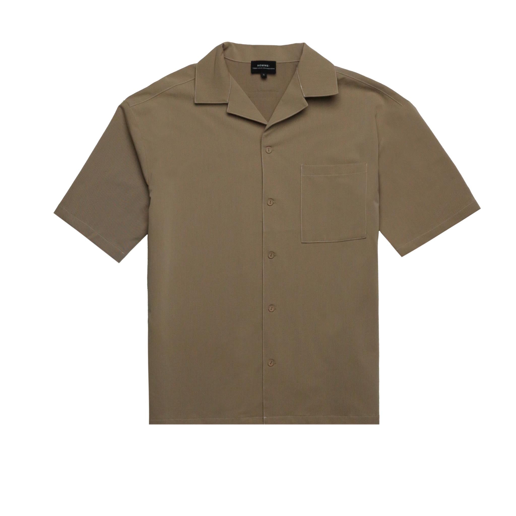 HOMME+ Contrast Stitch Short Sleeve Shirt Latte