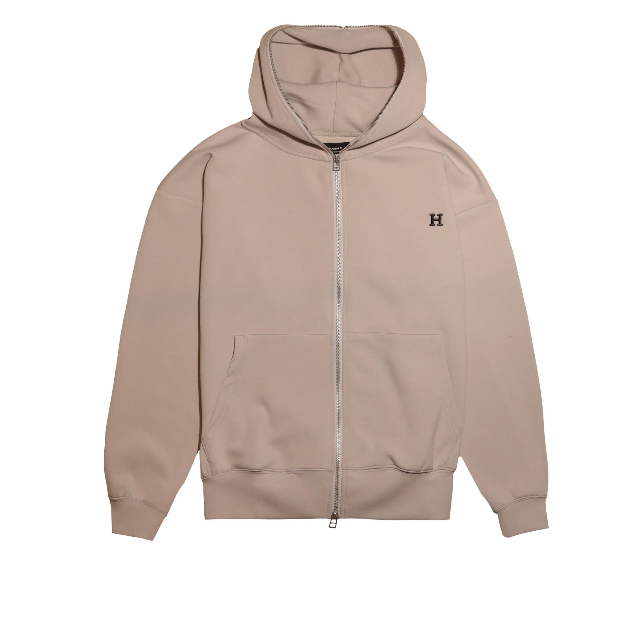 Embroidered H 2-Way Zip-Up Hoodie Parchment