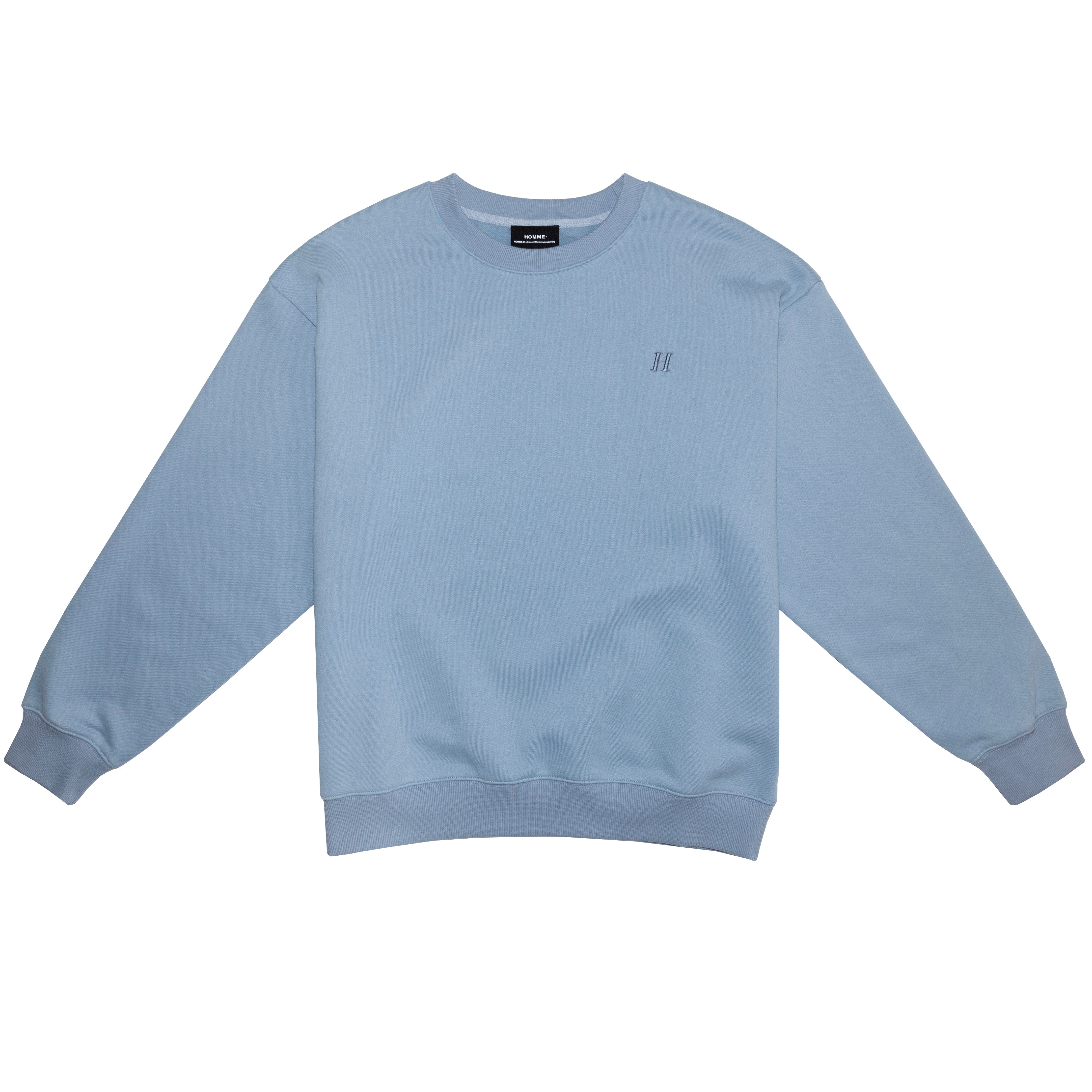 HOMME+ Embroidered "H' Crewneck Dusty Blue