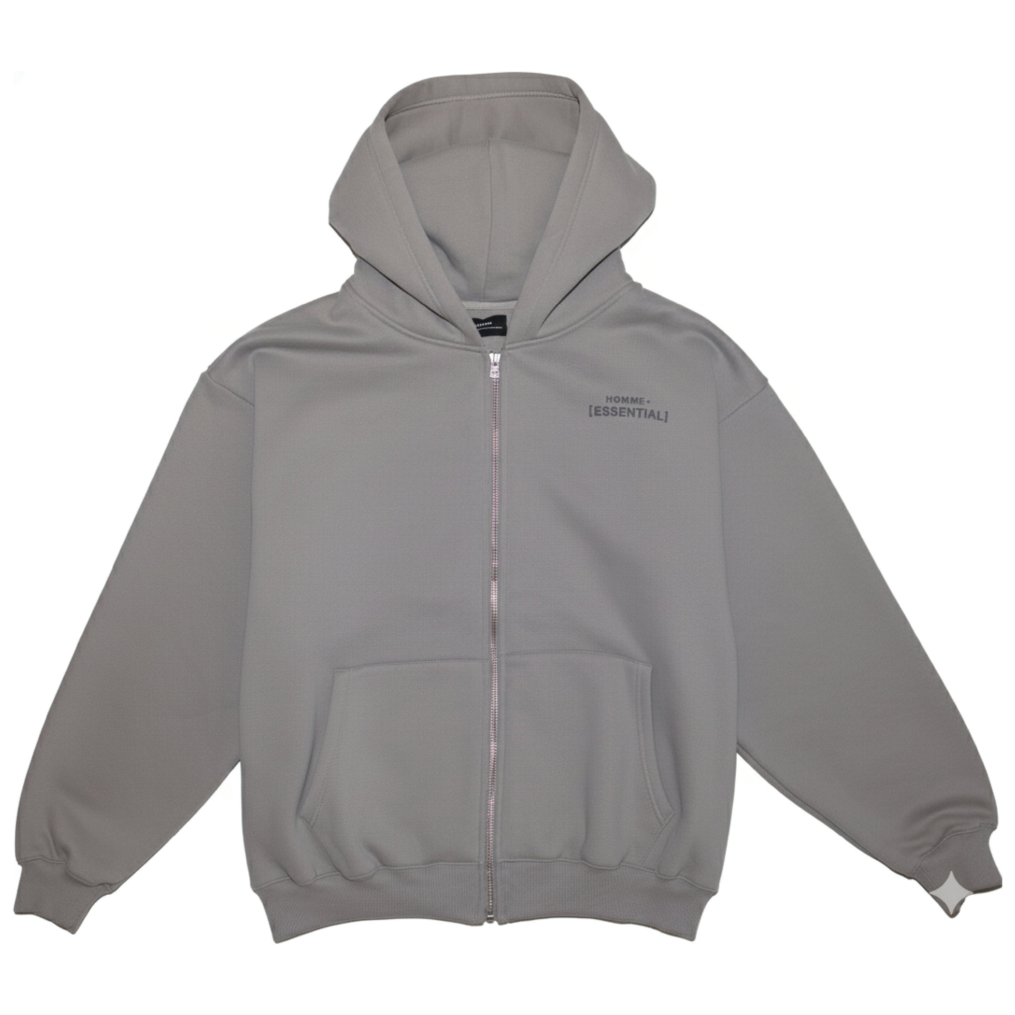 HOMME+ Essential Zip-Up Hoodie Concrete