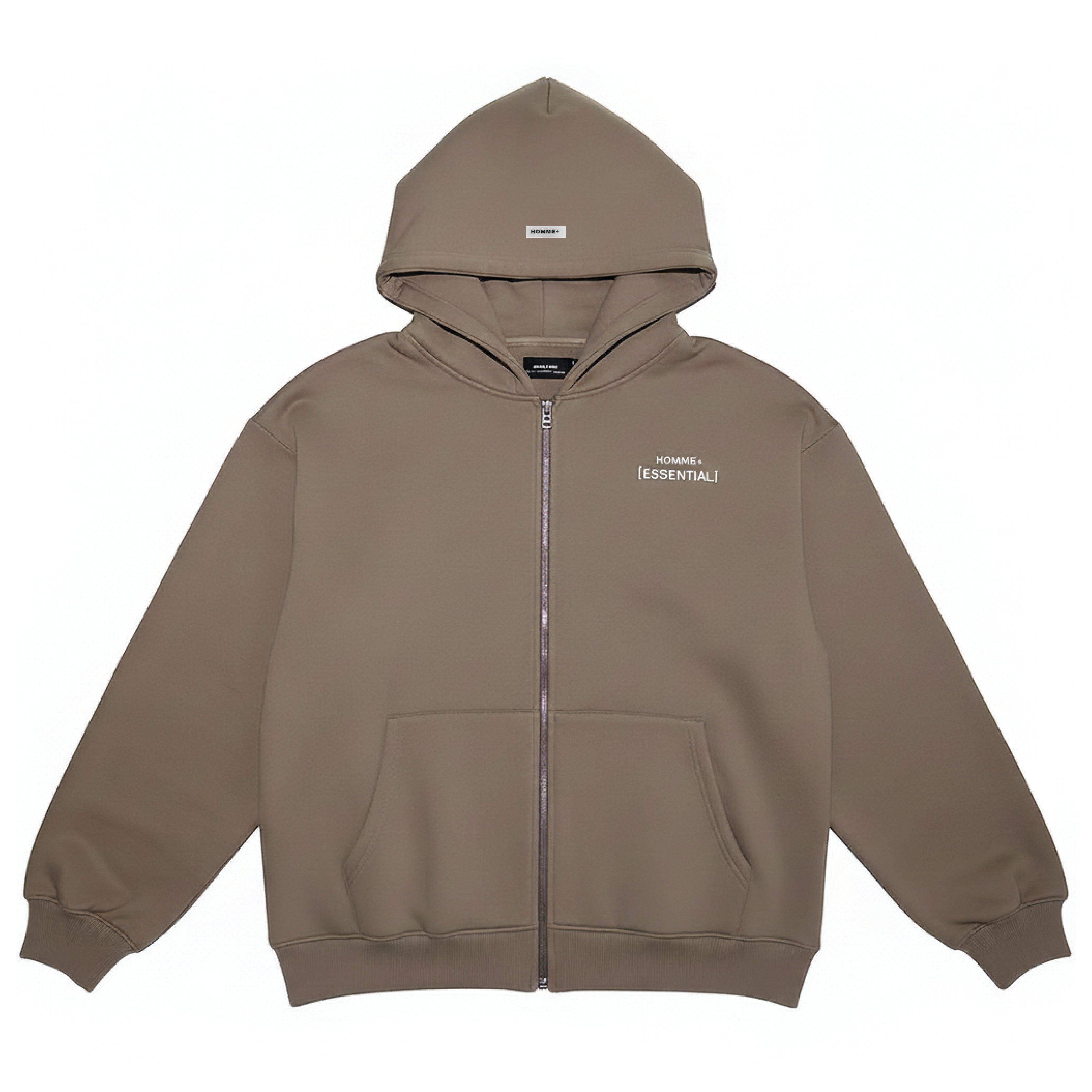 HOMME+ Essential Zip-Up Hoodie Taupe
