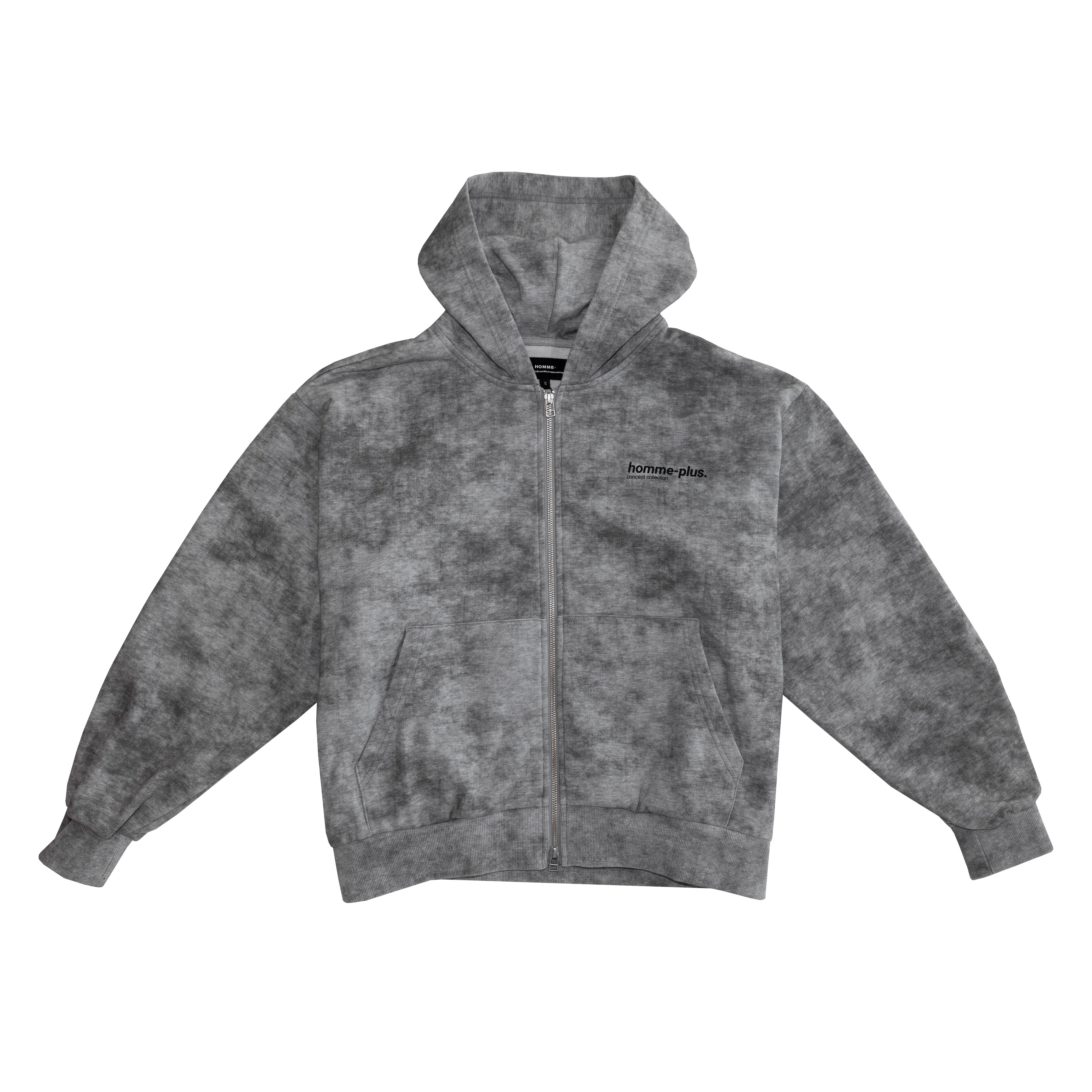 HOMME+ Stonewashed Boxy Zip-Up Hoodie Smoke