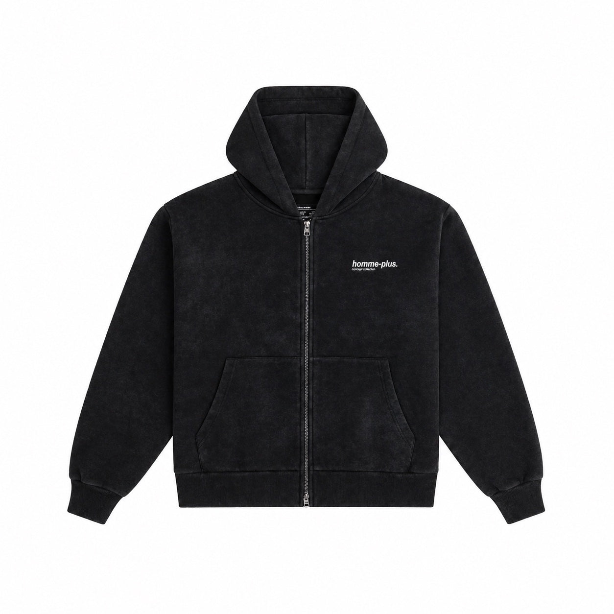 HOMME+ Stonewashed Boxy Zip-Up Hoodie Vintage Black
