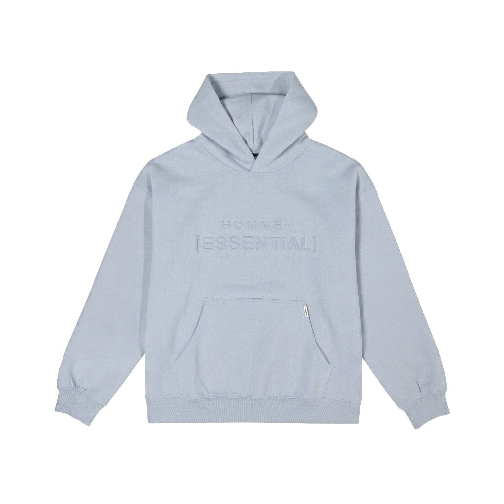 HOMME+ Raised Print Essential Hoodie Ice Blue