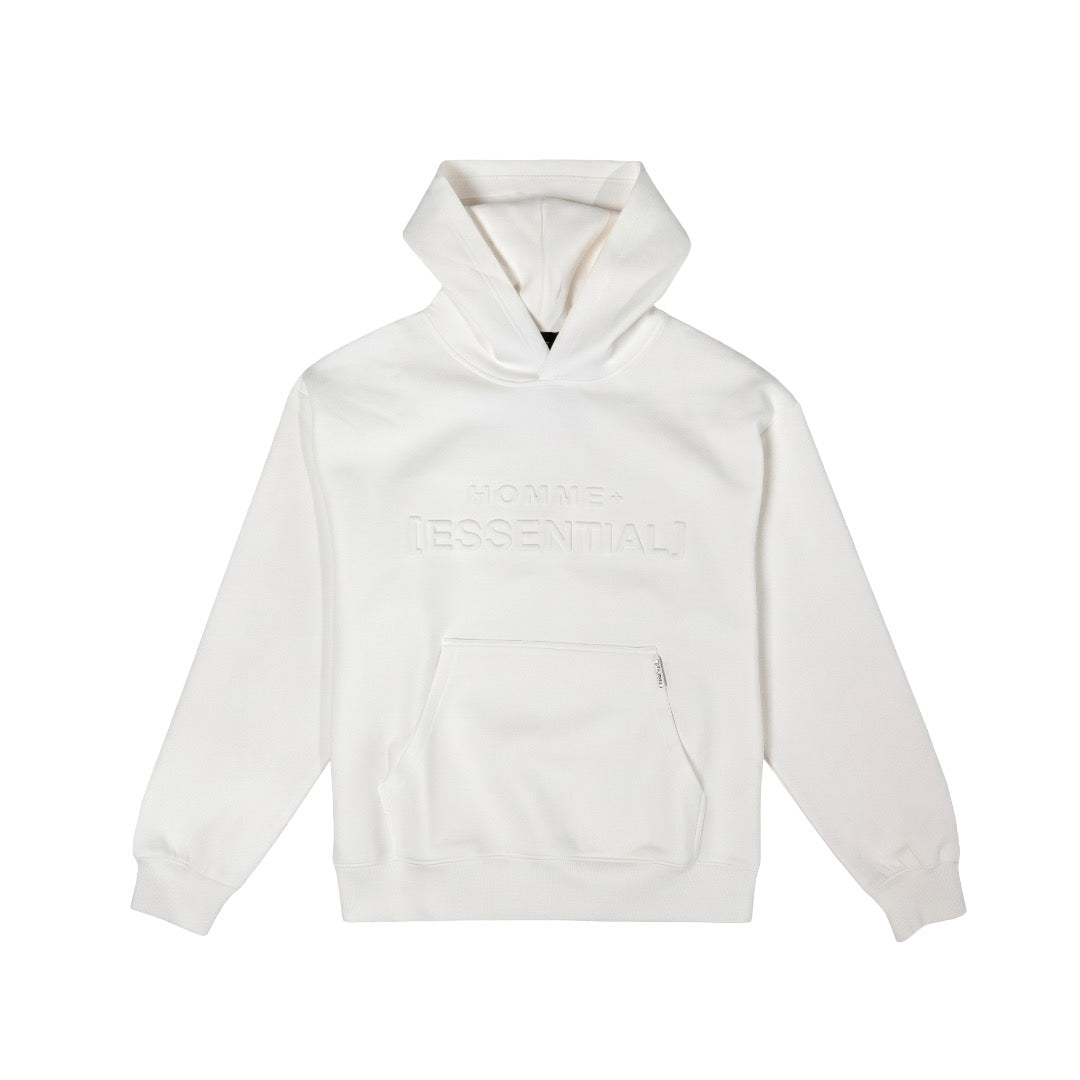 HOMME+ Raised Print Essential Hoodie White