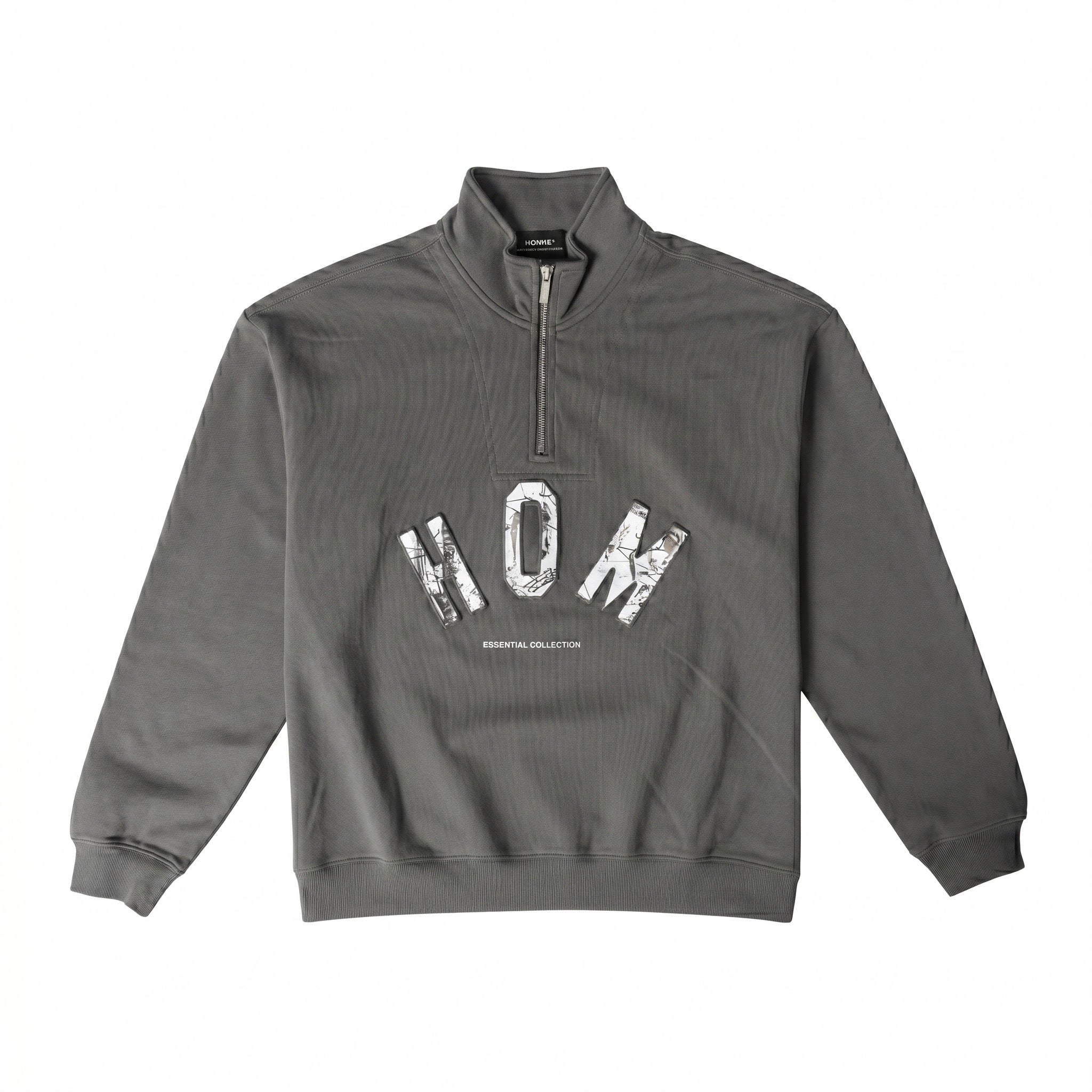 HOMME+ Raised Camo Print 1/4 Zip Charcoal