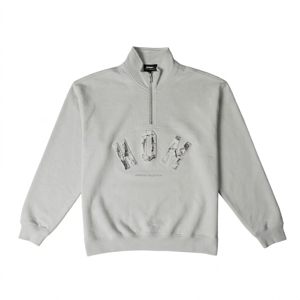 HOMME+ Raised Camo Print 1/4 Zip Off White