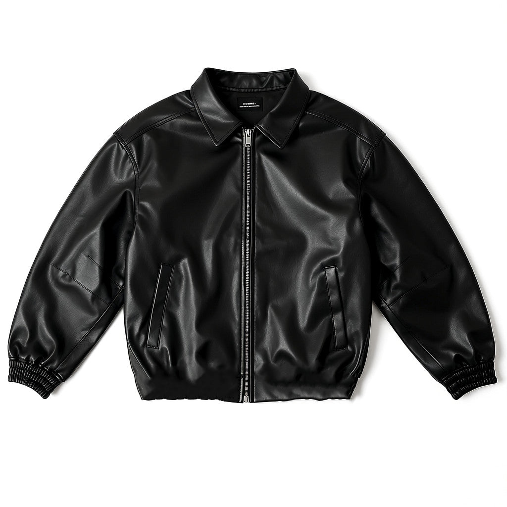 HOMME+ Pleather Bomber Black