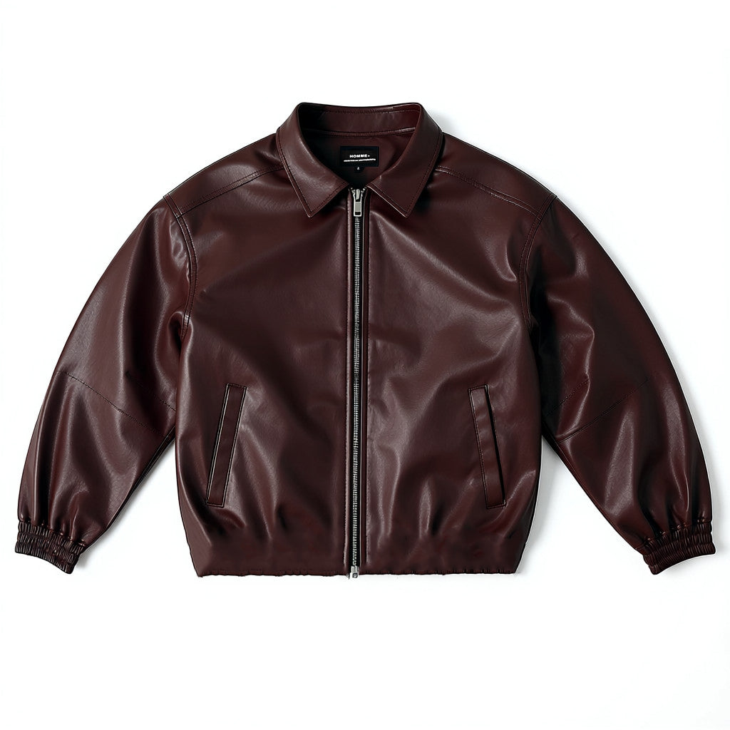 HOMME+ Pleather Bomber Chocolate