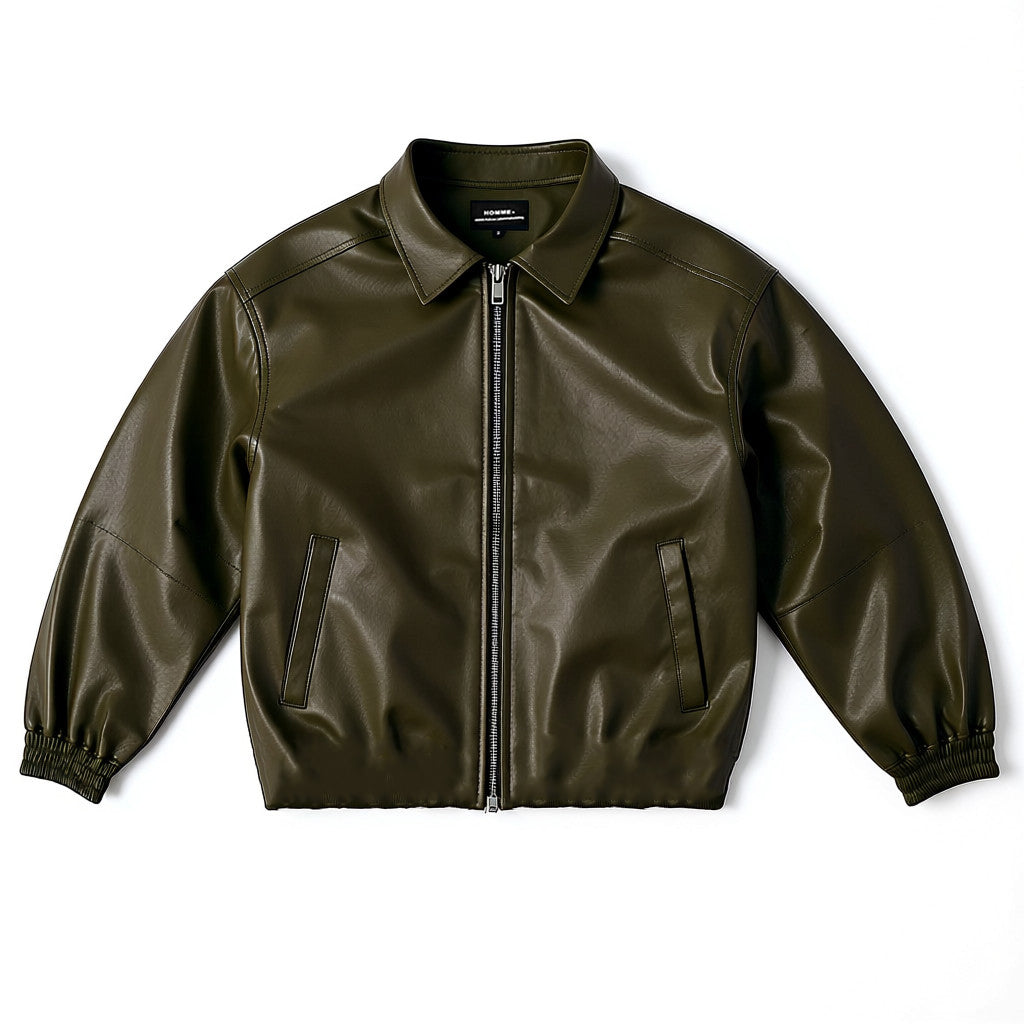 HOMME+ Pleather Bomber Dark Olive