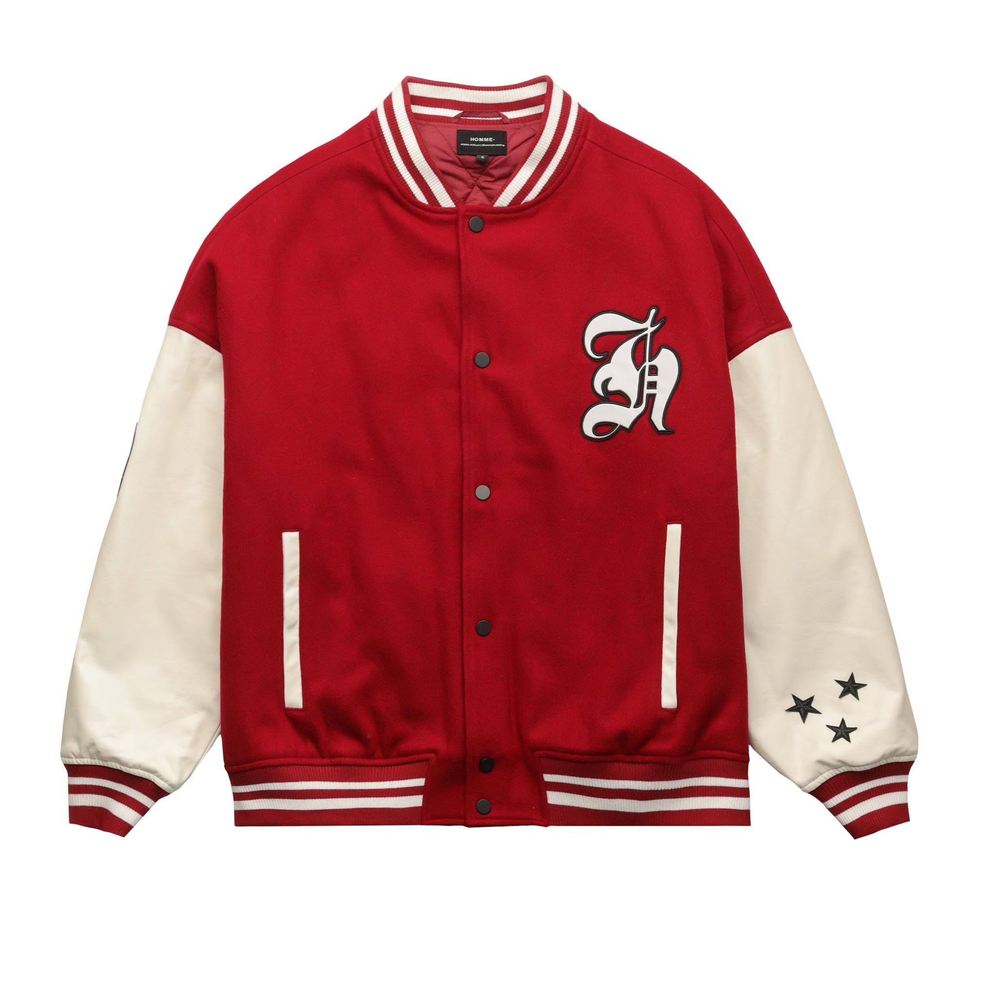 HOMME+ Wool Varsity Jacket Burgundy/White & SNEAKERBOX