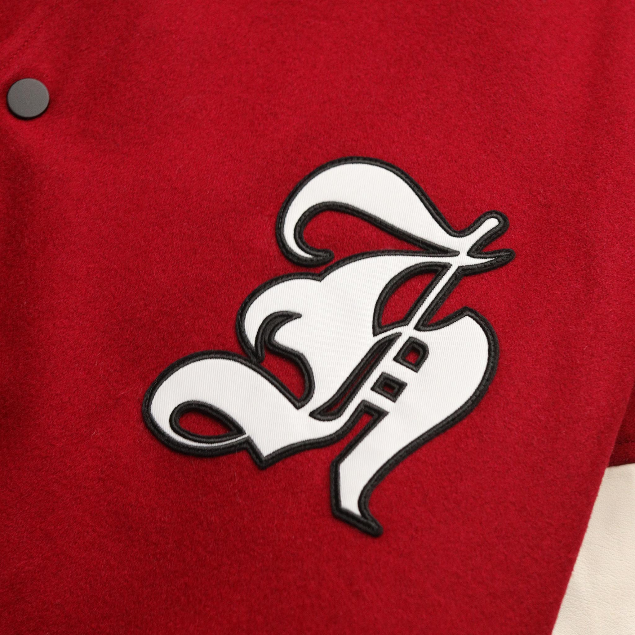 HOMME+ Wool Varsity Jacket Burgundy/White & SNEAKERBOX