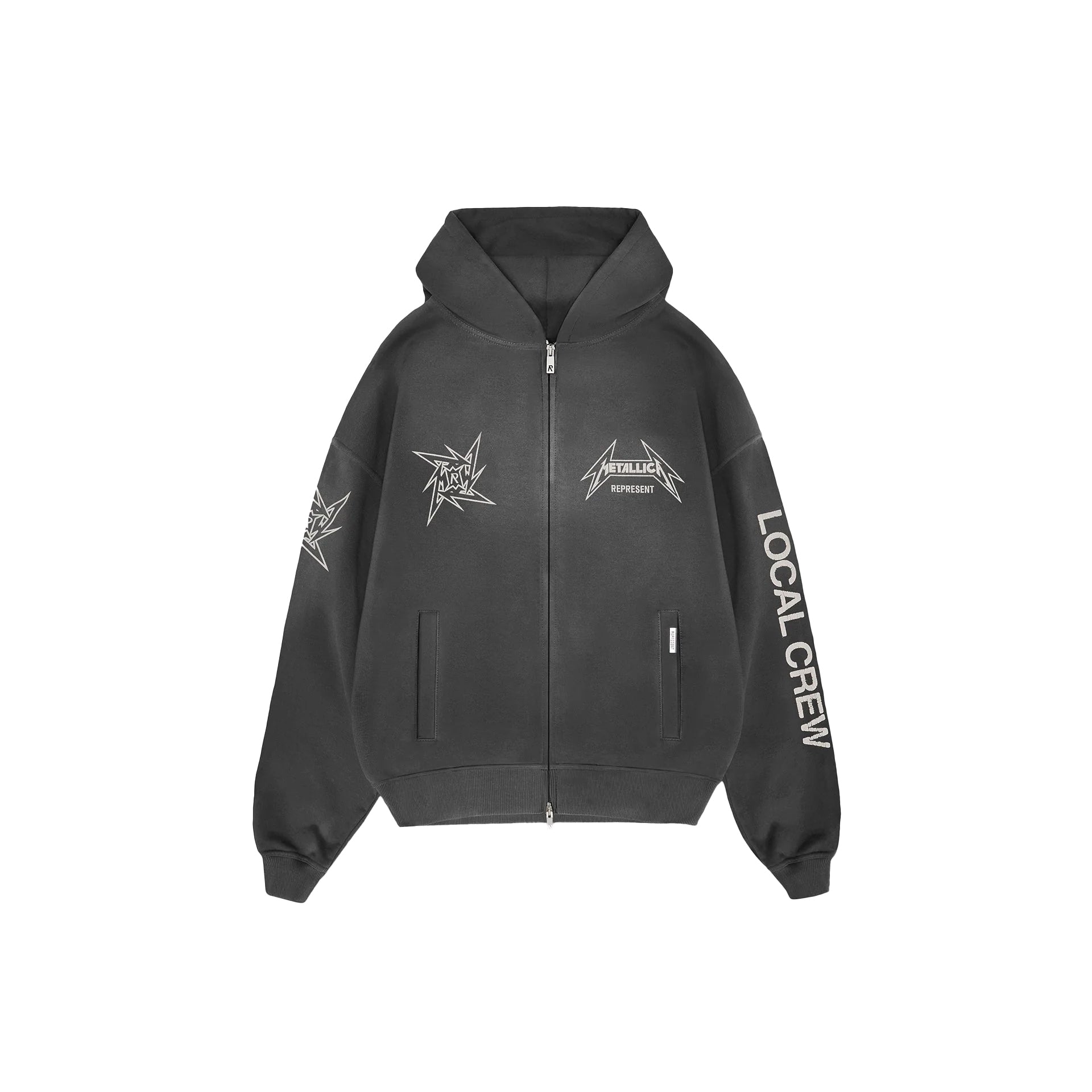 REPRESENT Metallica Local Crew Zip Hoodie Stained Black