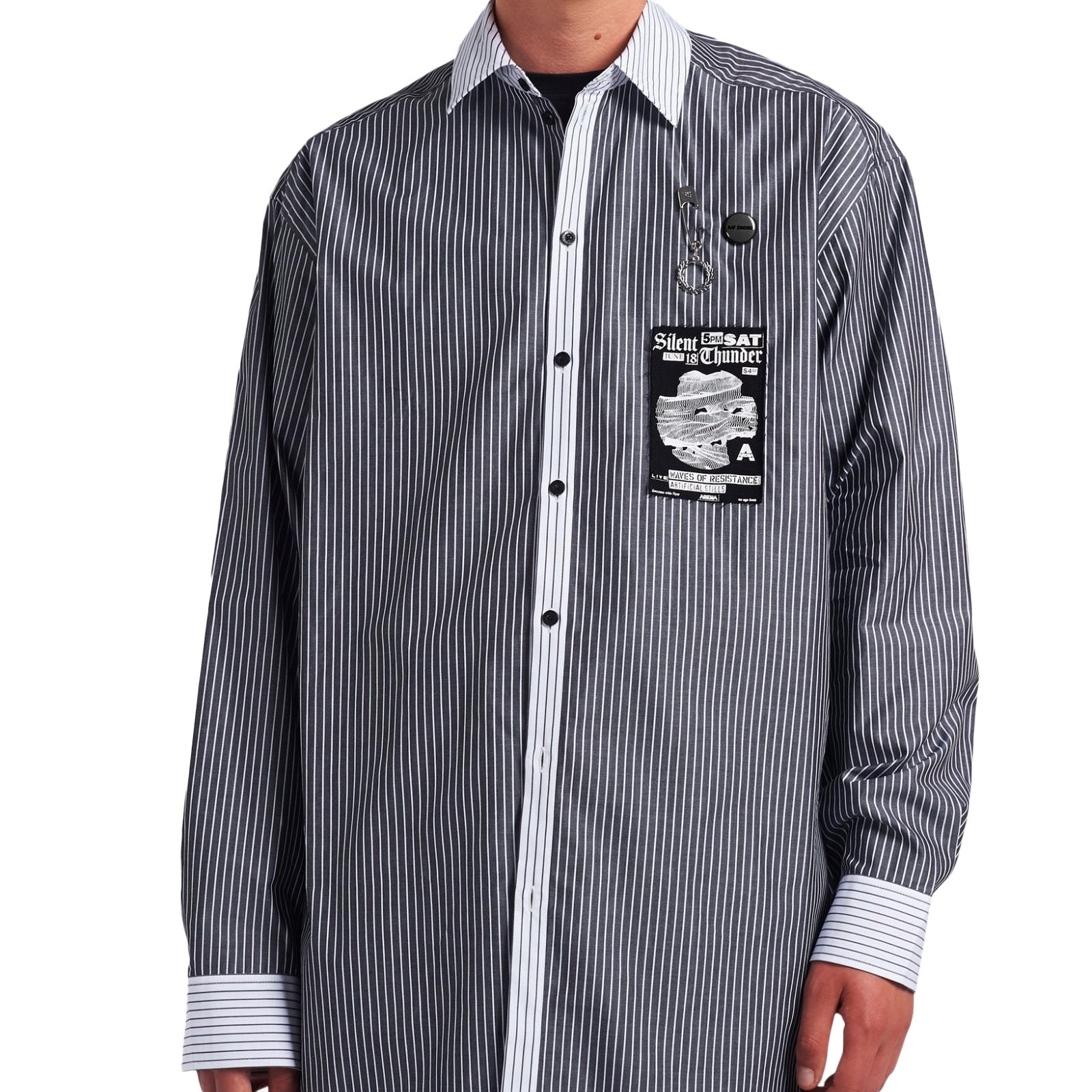 Fred Perry x Raf Simons Stripe Patch Oversized Shirt Black