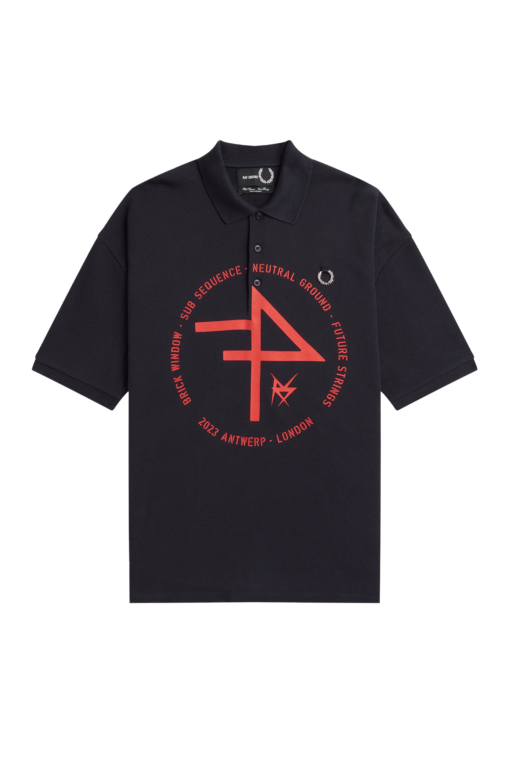 Fred Perry x Raf Simons Oversized Printed Polo Shirt Navy Blue