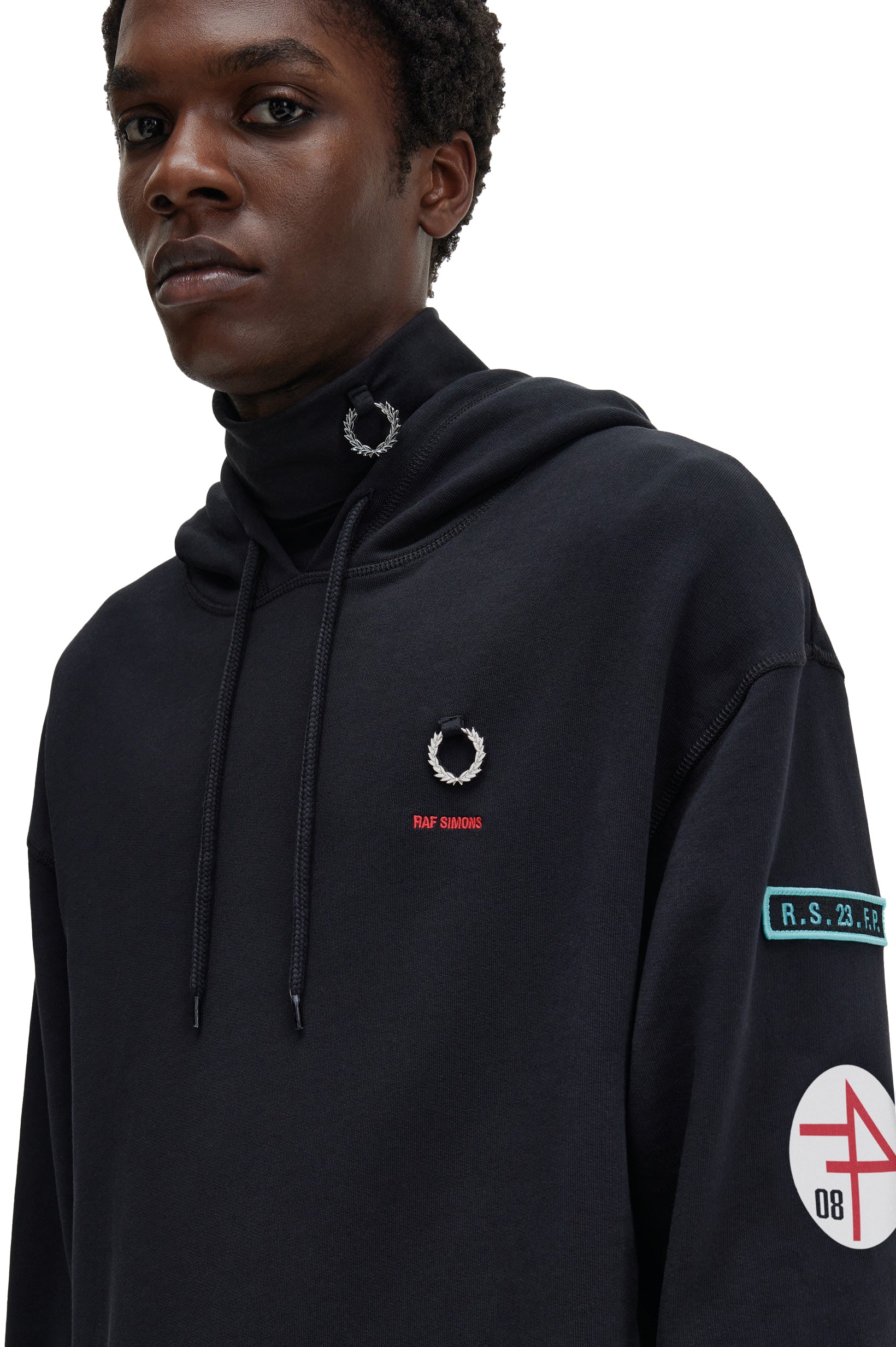 Fred Perry x Raf Simons Patched Overhead Hoodie Black