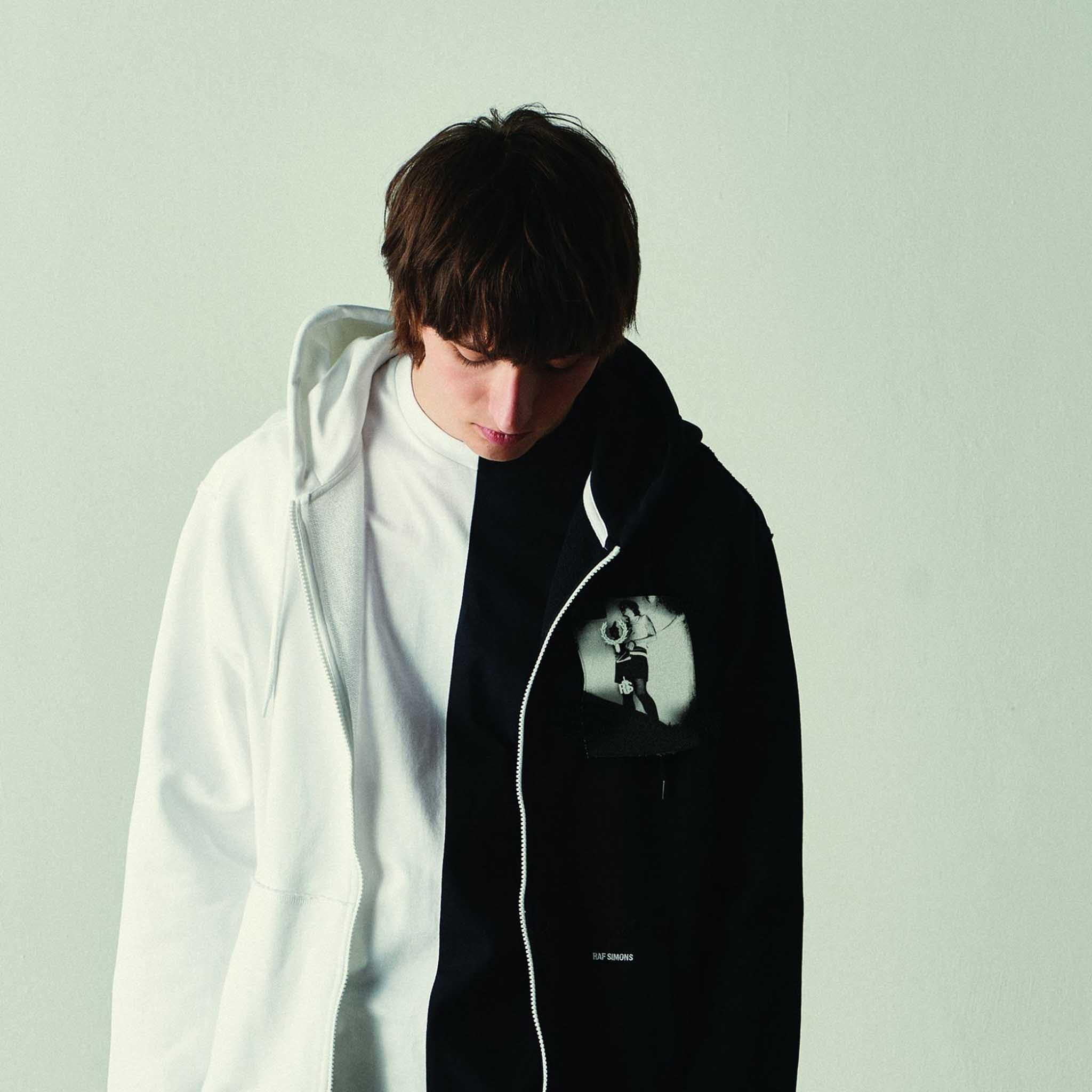 Fred Perry x Raf Simons Patched Zip Through Split Hoodie Black