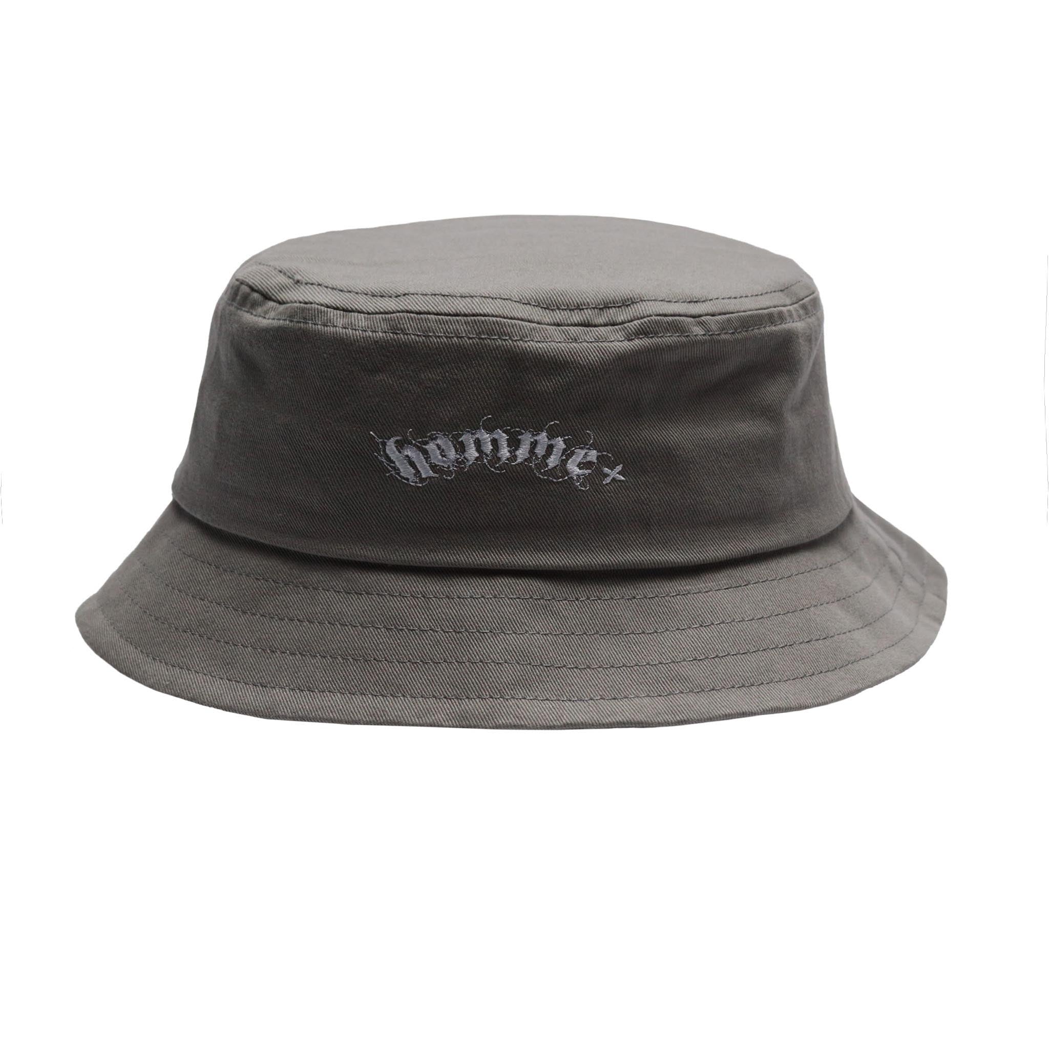 HOMME+ Gothic Print Bucket Hat Grey