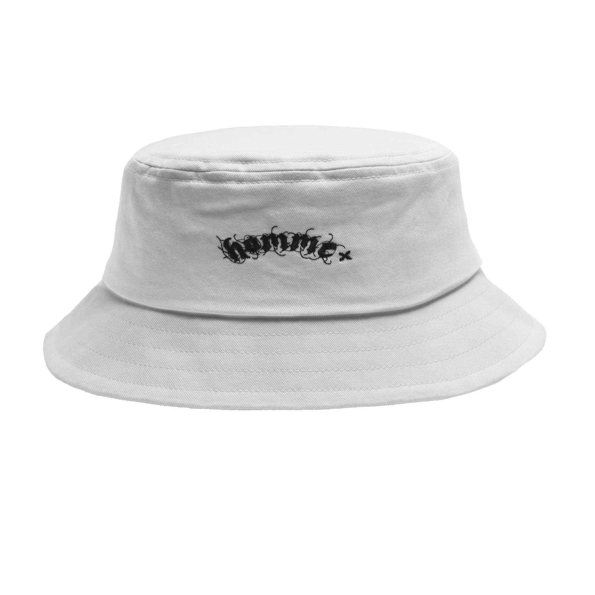 HOMME+ Gothic Print Bucket Hat White