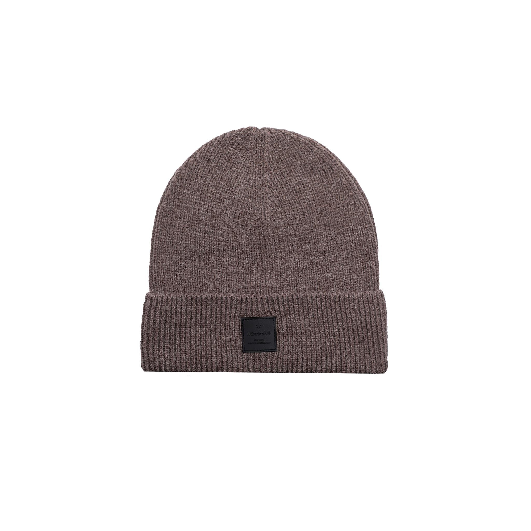 HOMME+ Rubber Patch Beanie Taupe