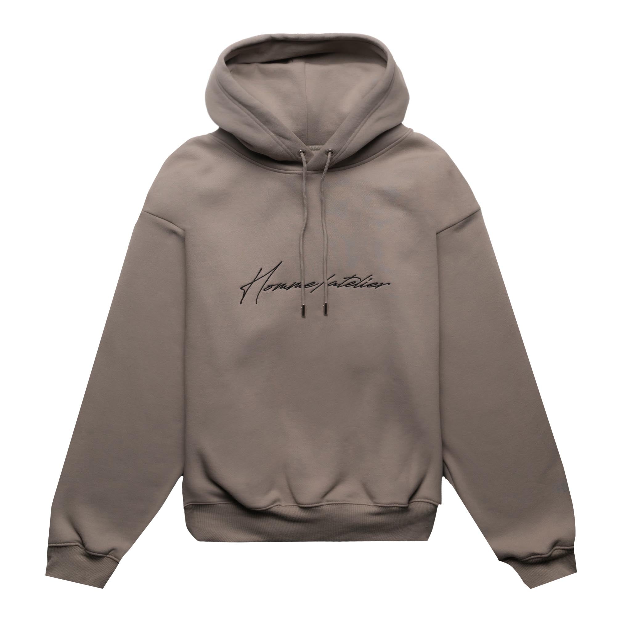 HOMME+ Heavyweight Atelier Embroidery Hoodie Cement