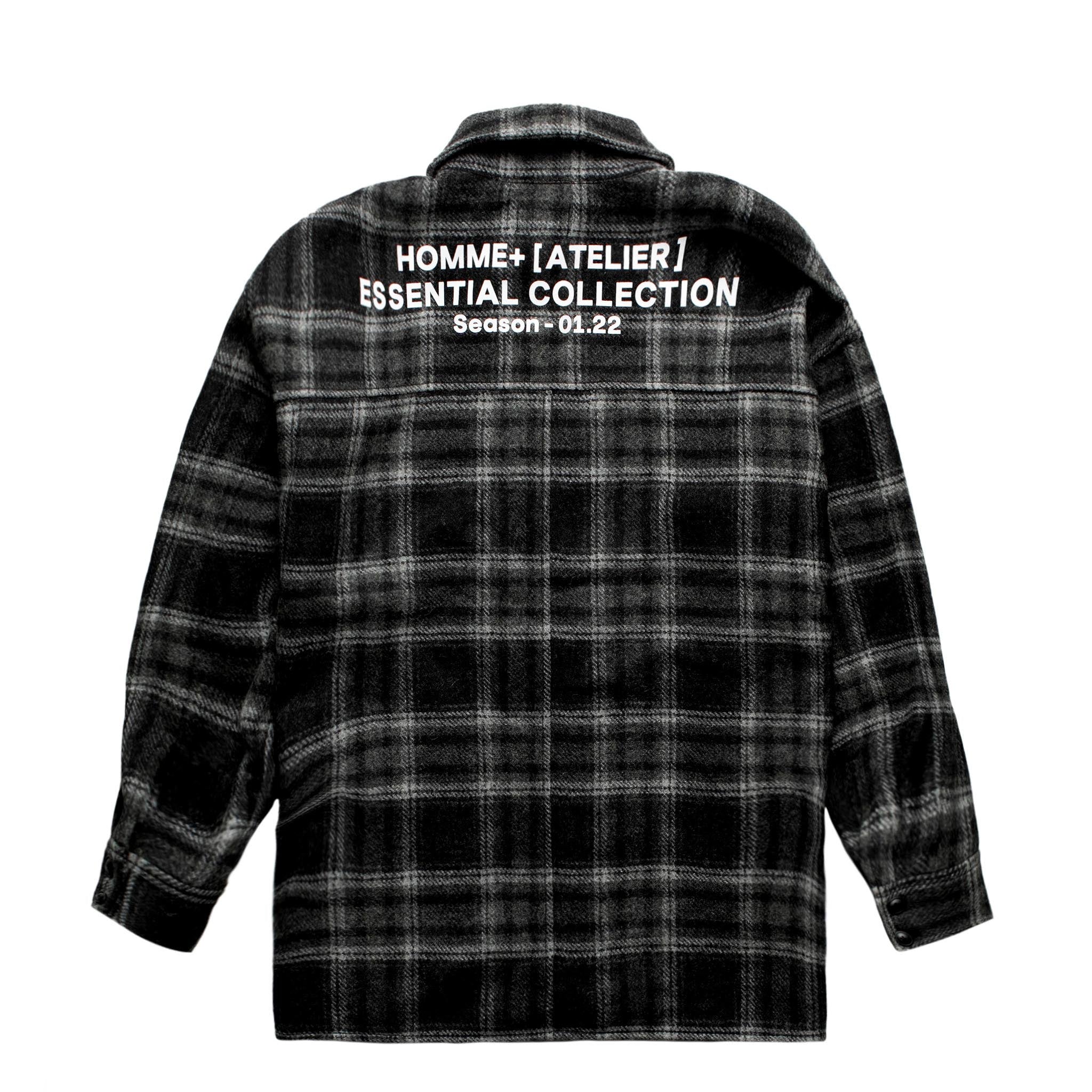 HOMME+ Heavyweight Flannel Overshirt Black/Grey Plaid