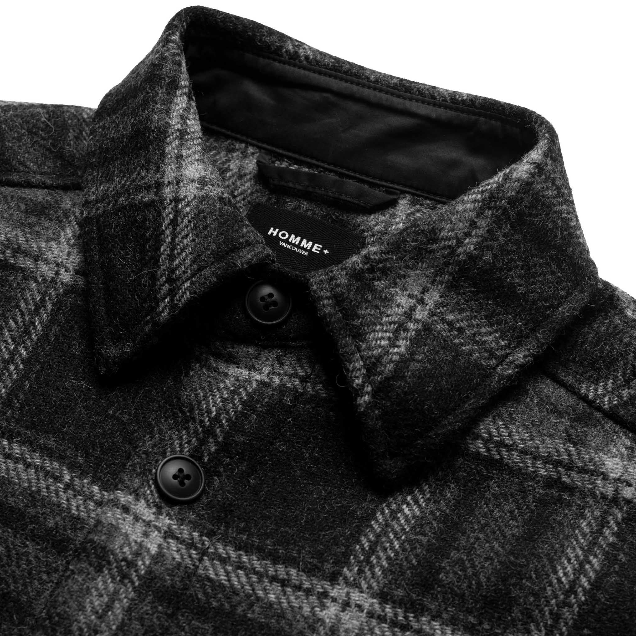 HOMME+ Heavyweight Flannel Overshirt Black/Grey Plaid