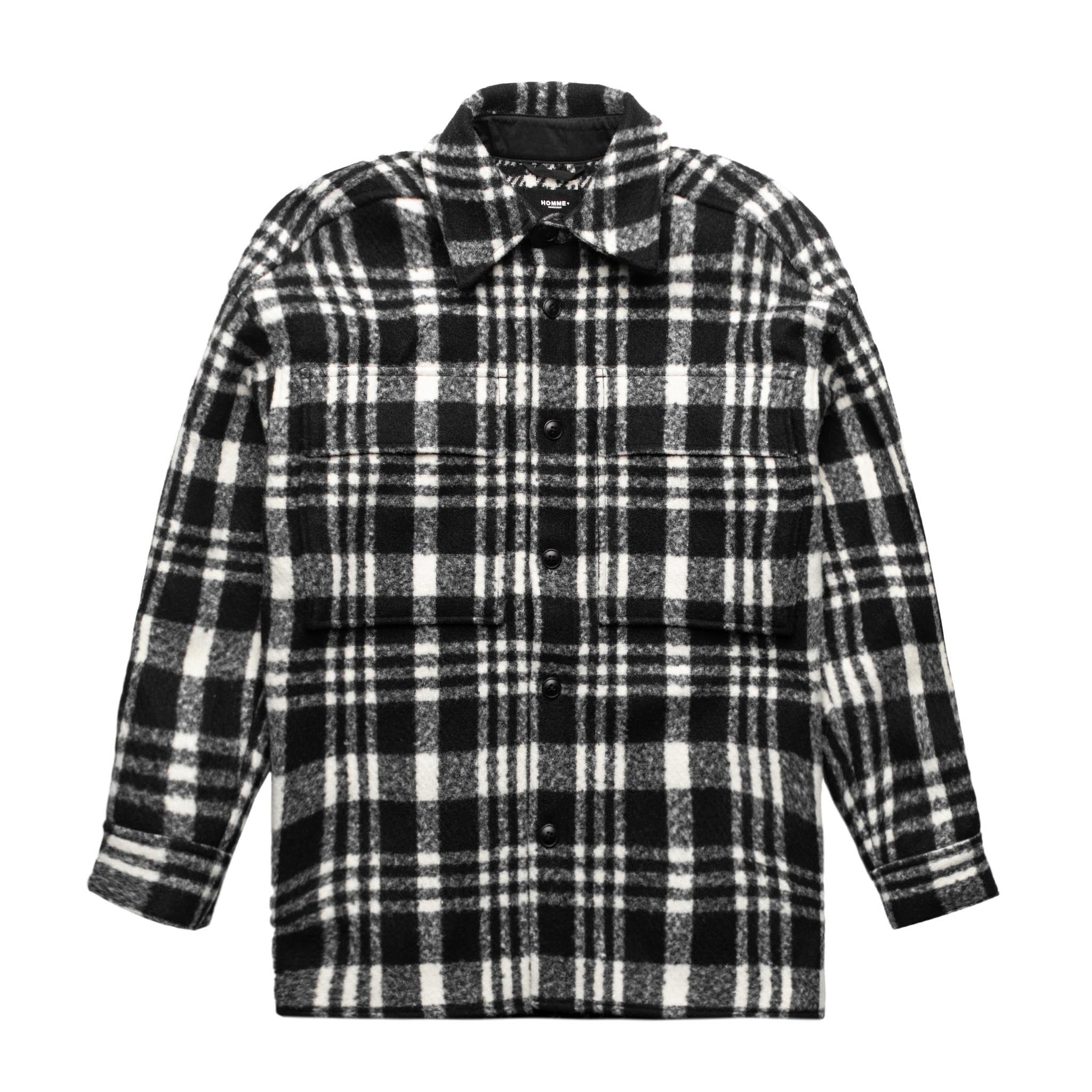 HOMME+ Heavyweight Flannel Overshirt Grey/White Plaid