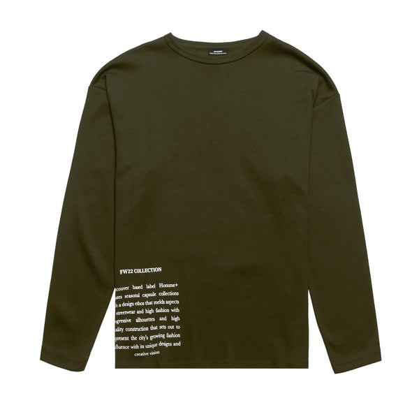 HOMME+ Oversized LS Patch Tee Army