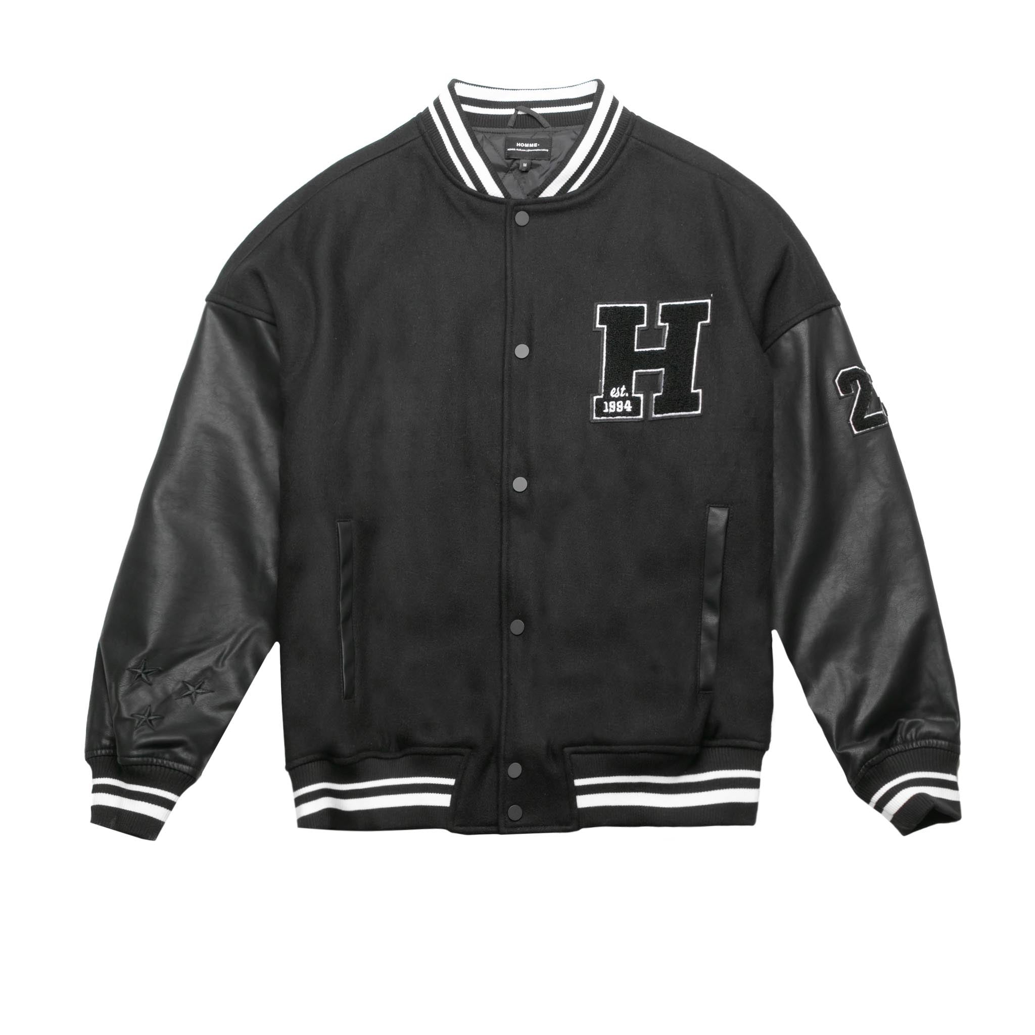 HOMME+ Wool Varsity Jacket Black/Black & SNEAKERBOX