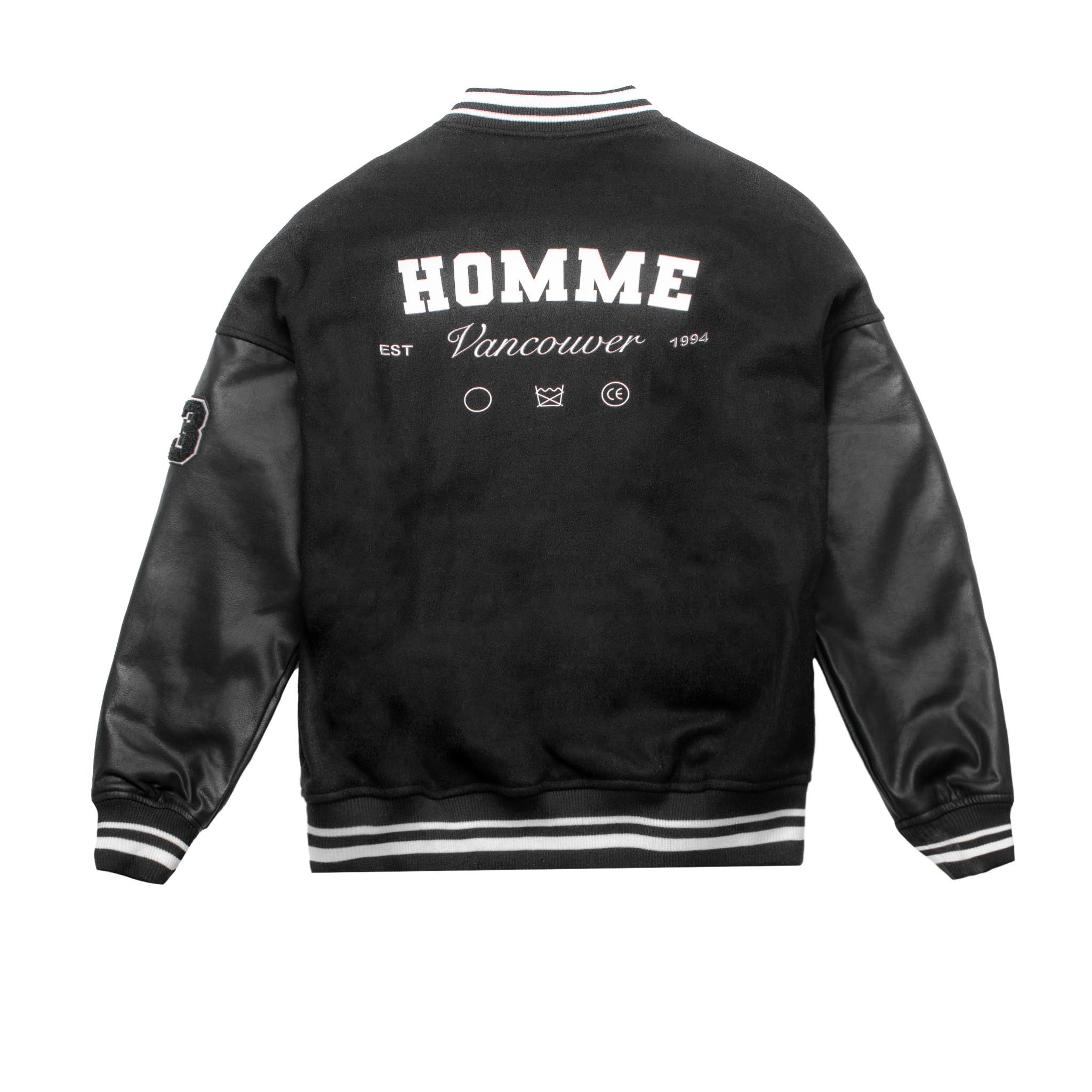 HOMME+ Wool Varsity Jacket Black/Black & SNEAKERBOX