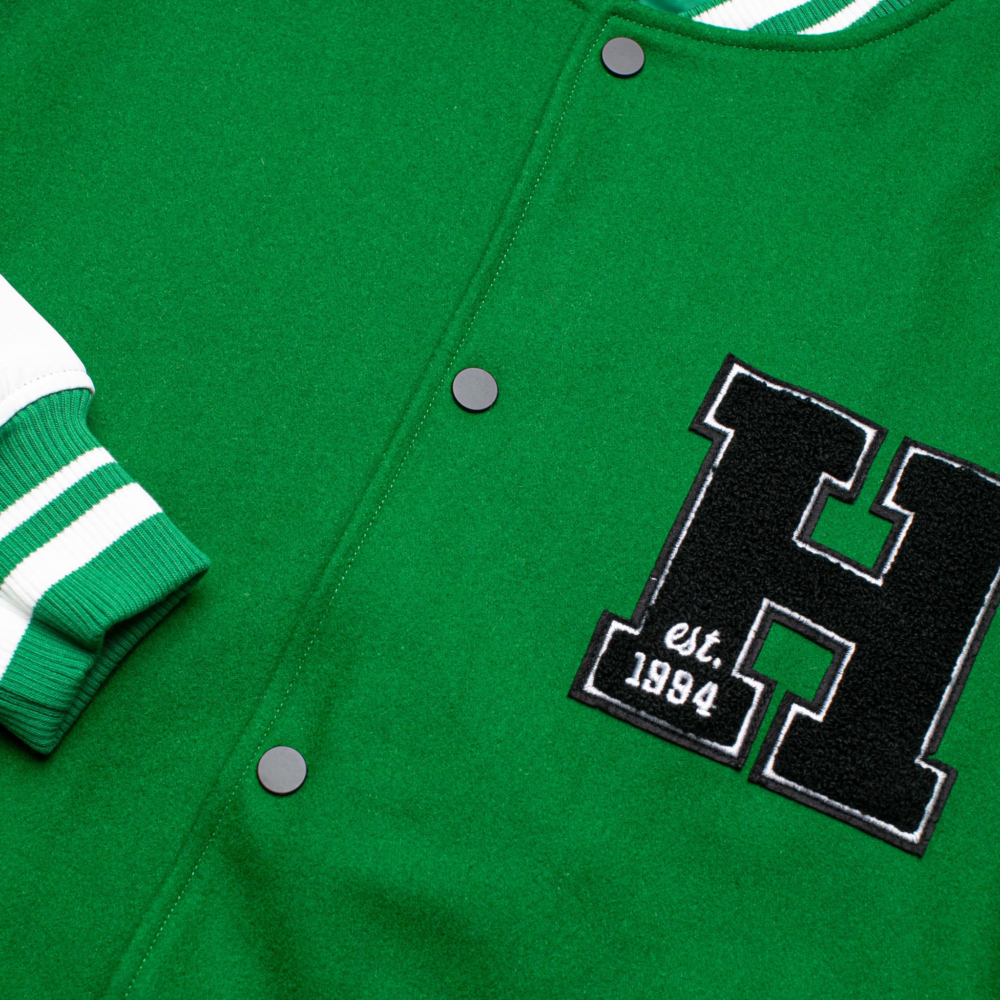 HOMME+ Wool Varsity Jacket Green/White & SNEAKERBOX