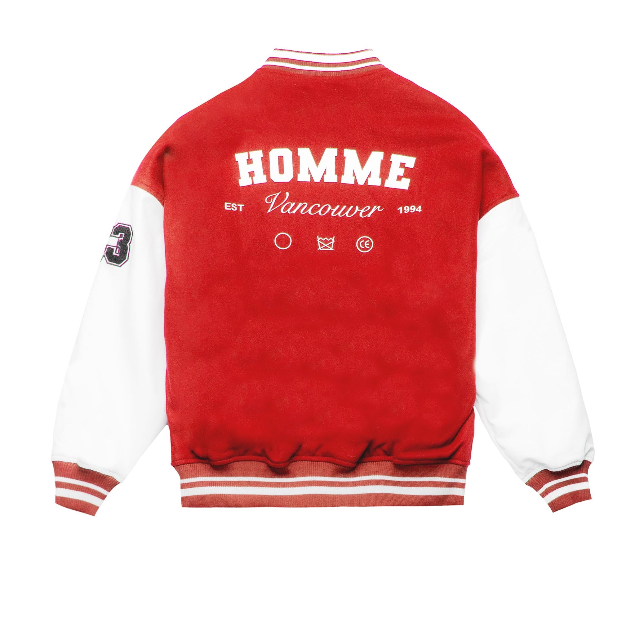 HOMME+ Wool Varsity Jacket Red/White & SNEAKERBOX