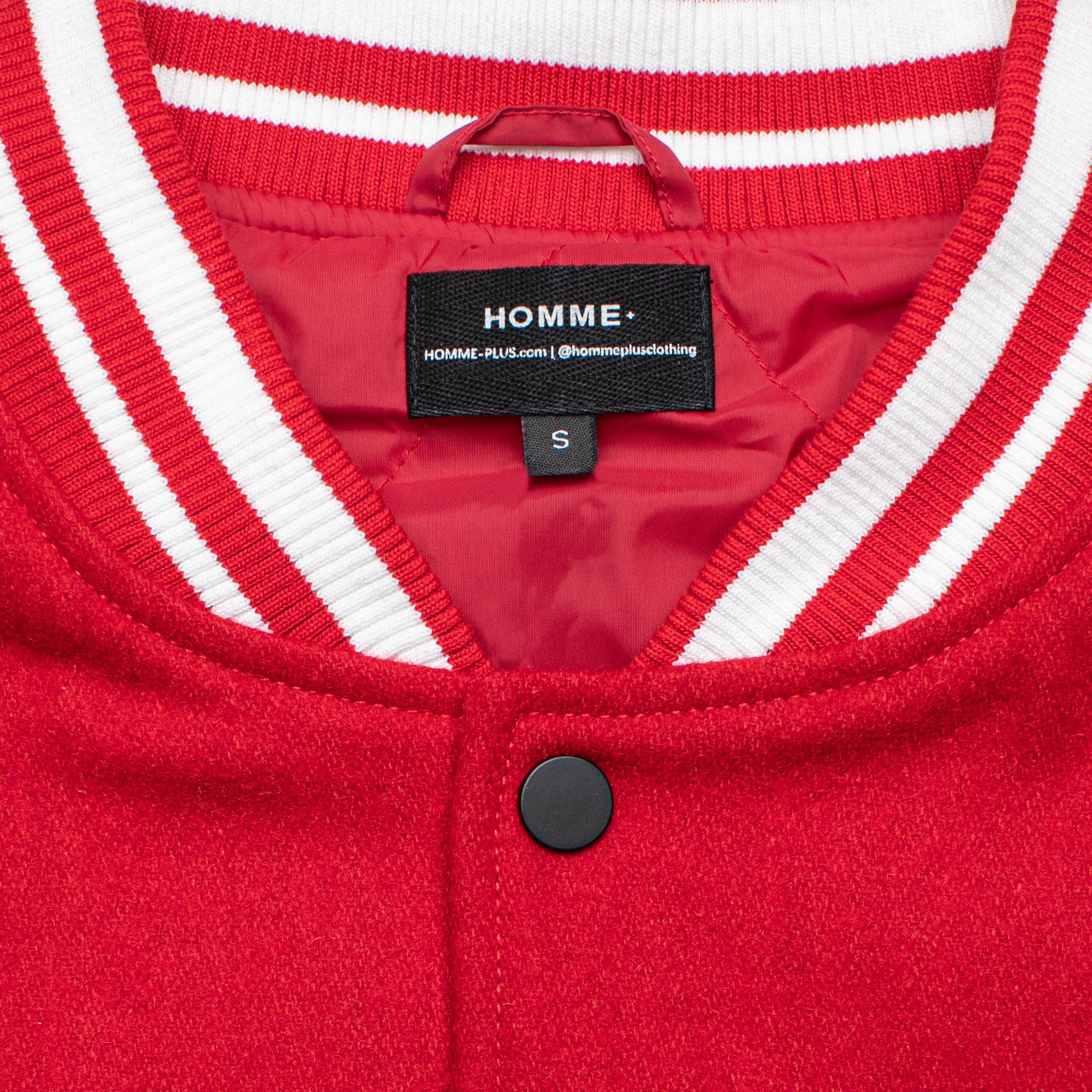 HOMME+ Wool Varsity Jacket Red/White & SNEAKERBOX