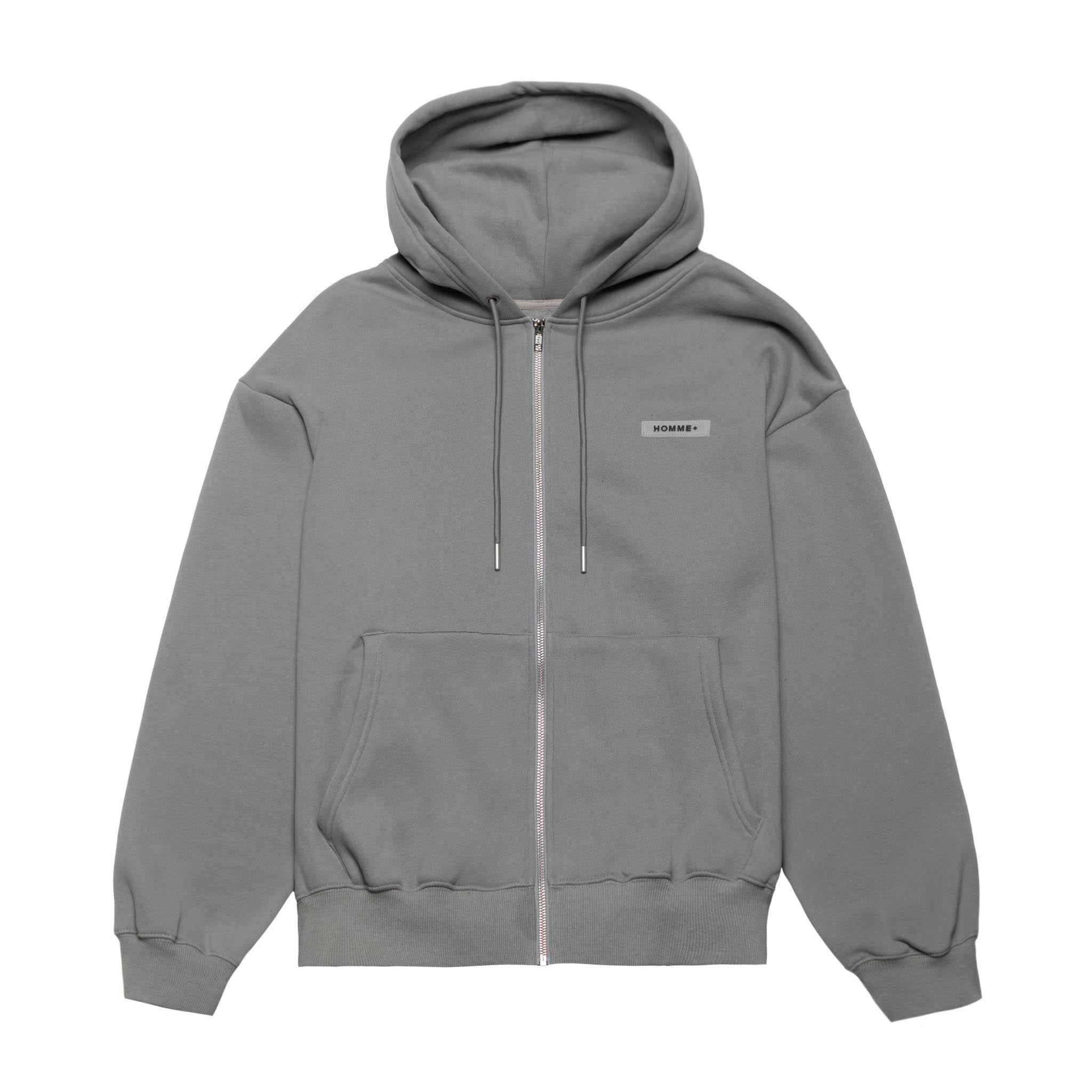 HOMME+  Zip-Up Back Patch Hoodie Cement