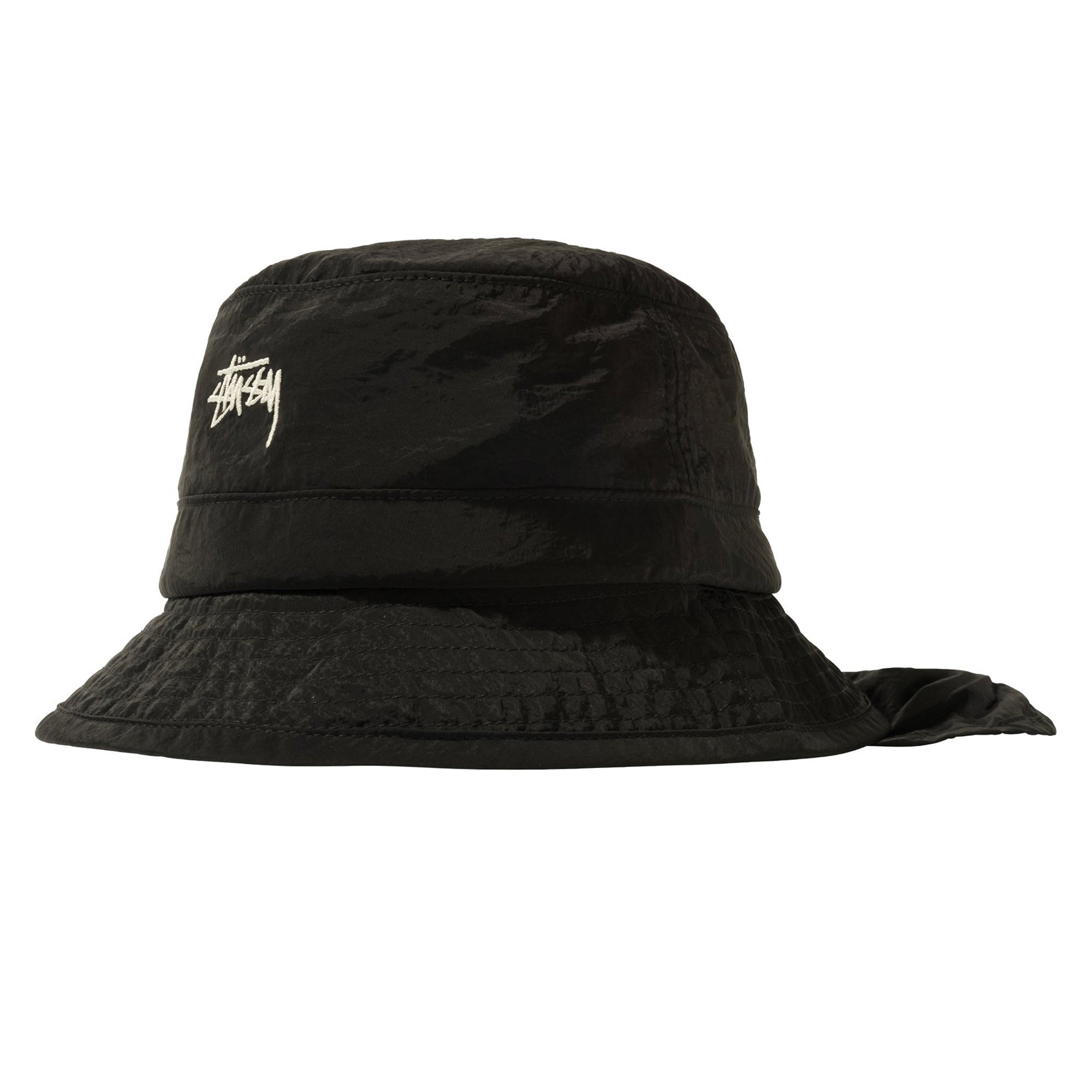 Stussy Metallic Nylon Bungee Bucket Hat Black