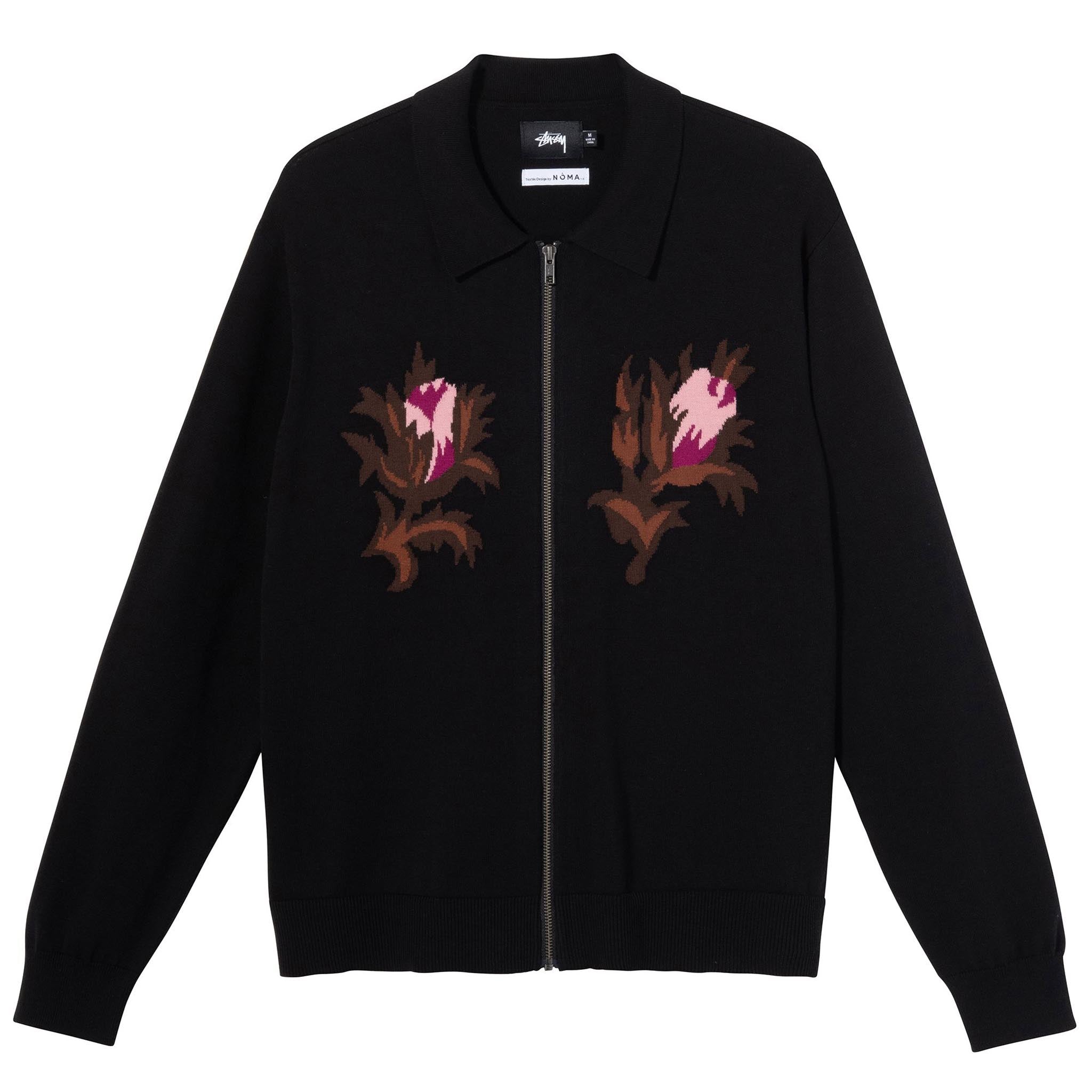 Stussy Rose thorn Long Sleeve Zip Sweater Black